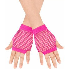Colezium 80’ler 90’lar Retro Neon Fuşya Şeker Pembesi File Parmaksız Kısa Eldiven 11 cm