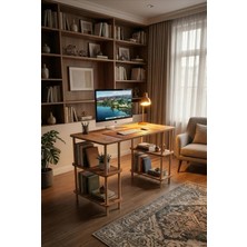 Kitaplıklı Bilgisayar Masası Raflı Çalışma Masası Modern Dekoratif Ofis Mobilyası Atlantik