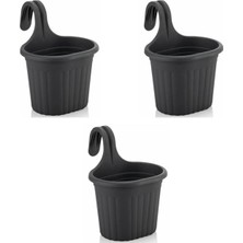 Tom1 Askılı Balkon Saksı, 3 Litre, 3 Adet, Antrasit
