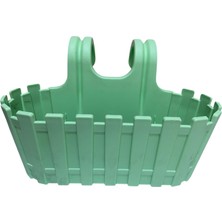 Plastik Balkon Saksısı, Yeşil, Çit Desenli, Askılı, Çiçeklik, Dekoratif 28X12