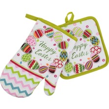 2'li Fırın Eldiveni Seti – Happy Easter, Isıya Dayanıklı, Hediyelik Premium Kalite