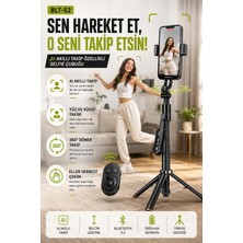 Selfie Çubuğu ve Tripod Aı Akıllı Takip Özellikli, 183 cm Uzayabilir, 360° Yüz ve Vücut Taki