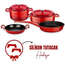 Döküm 4x Trendy Serisi 7 Parça Tencere & Tava Seti Kırmızı