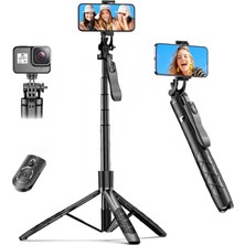 Tripod Selfie Çubuğu, 360 Derece Manevralı, Uzaktan Kumandalı, 155 cm Uzunluğunda, Tüm Telefon