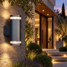 Gala Duo Modern Cam Detaylı Çift Yönlü LED Duvar Apliği 80X120X210 mm IP65 Alüminyum Dış Mek