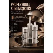 Tr 3'lü Paslanmaz Çelik Içi Cam Kavanoz Seti 14 cm Standlı Set Restaurant Horeca 18/10 304 7235