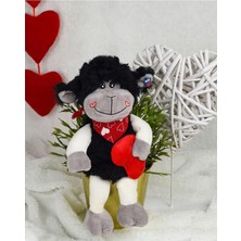 Peluş Kuzu 25 cm Uyku Arkadaşı Kara Kuzu Ithal Kumaş, Siyah-Beyaz