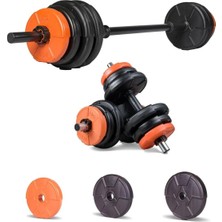 Tr Spor 23 kg Turuncu Siyah Halter Seti ve Dambıl Seti