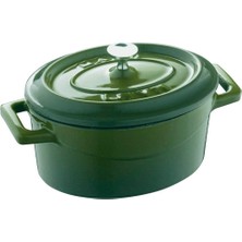 Trendy Dökme Demir Emaye Güveç, Oval, 27 Cm, 3,91 L, Yeşil