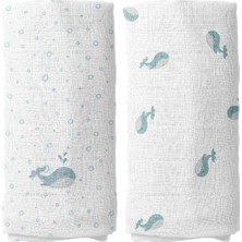 Tr Aqua NAKIŞLI%100 Organik Pamuk 2'li Müslin Örtü Seti 90 x 90 cm