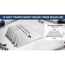 10 Adet Trapez Maket Bıçağı Yedeği - Profesyonel Çelik Yedek Uç - Halı, Karton ve Alçıpan