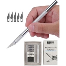 Kretuar Bıçağı Seti 5 Yedekli - Hobi, Maket ve Hassas Kesim Bıçağı, Metal Saplı Neşter Set