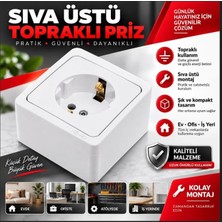 Sıva Üstü Topraklı Priz – Kaliteli ve Dayanıklı Elektrik Prizi – Beyaz