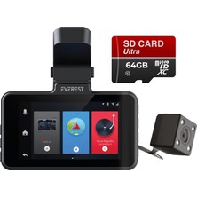 Everest 1080P Ön + 720P Arka Çift Araç Kamerası - 3.0 Inç IPS Ekranlı, G-Sensörlü (Darbe Se