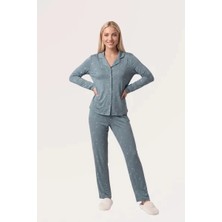 Cm Store Pjs 30198 Kadın Önden Düğmeli Uzun Kol Pijama Takımı