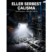 Beyaz LED Işık Sensörlü Kafa Lambası Lityum Batarya LED El Fenerli Şarjlı