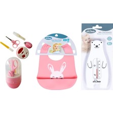 Bebek Bakim Seti (Tırnak Bakım Seti+Silikon Önlük+Banyo Derece) Pembe Beyaz 502-01-25