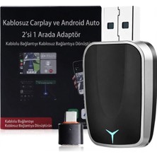 2'si 1 Arada Kablosuz Carplay ve Android Auto Mini USB Adaptör