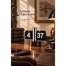 Retro Sayfa Çevirmeli Masa Saati, Mekanik Flip Clock, Ahşap Görünümlü Taban, Büyük Rakamlı