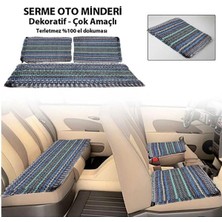 Serme Oto Koltuk Kılıfı Minderi, 3 Parça Set, Kilim Dokuma, Mavi-Karışık