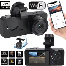 1080P Fhd Wifi Gece Görüşlü Araç Içi Ekranlı Ön Arka 3 Kameralı Sürüş Kaydedici