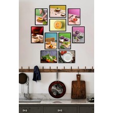 Çerçevesiz Çerçeve Görünümlü 10 Parça Mutfak Gastronomi Temalı Mdf Tablo Seti Çoklu Çer�