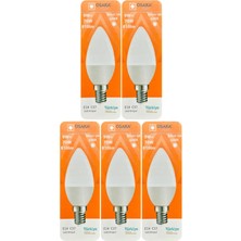 9W (70W) Beyaz Işık (6500K) E14 LED Mum Ampul, 5 Adet