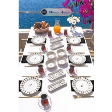 Tr Sevda Kuşu Siyah Yuvarlak 14 Parça 6 Kişilik Lüx Kahvaltı Takımı Seti