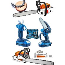 Pro 3'lü Set 7.9 Hp Benzinli Odun Ağaç Kesme Hızar Motoru 256VF Şarjlı Dal Budama Makası ve T