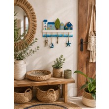 Atelye Karga El Boyaması Ahşap Anahtarlık Askılığı, Ev Temalı, 22X14 cm