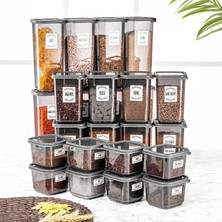 24'lü Set Kapaklı Kare Erzak Saklama Kabı Antrasit 8x(0,50 Lt-1,10 Lt -1,70 Lt) Etiket Hediyeli