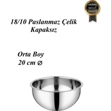 304 Paslanmaz Çelik Sade Çırpma & Karıştırma Kasesi – 18/10, Derin, Kapaksız 20 cm Orta Boy