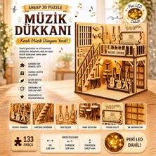 Algwooddesign Müzik Dükkanı Ahşap Maket, 133 Parça Dıy Minyatür Müzik Mağazası Modeli, Peri