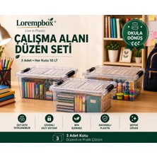 Lorempbox Çalışma Alanı Düzen Seti 3'lü 10 Lt Şeffaf Saklama Kutusu