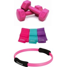Dambıl 2x1 Kg, Pilates Çemberi 38 Cm, 3'lü Pilates Bandı 90X7,5 Cm, Fuşya