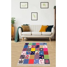 Pelangi Patchwork Desenli Dijital Baskı Yıkanabilir Kaymaz Taban Etnik Salon Halısı ve Yolluk, K