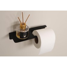 Yapışkanlı ve Vidalı Mat Siyah Uzun Telefon Raflı Tuvalet Kağıtlığı Wc Kağıtlık Tuvalet