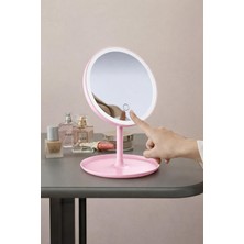 LED Işıklı Dokunmatik Masaüstü Makyaj Aynası Ayarlanabilir Pembe Kozmetik Aynası