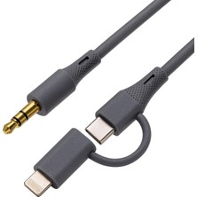 2'si 1 Arada Type-C ve Lightning To 3.5mm Aux Ses Kablosu - Ios Android Uyumlu Oto Ses Aktarım Adap