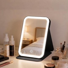 LED Işıklı Katlanabilir Makyaj Aynası - 3 Renk Işık Modlu, Dokunmatik ve Ayarlanabilir Parlakl