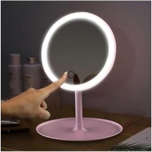 Dokunmatik LED Işıklı USB Şarjlı Makyaj Aynası Yuvarlak PEMBE-SM8036