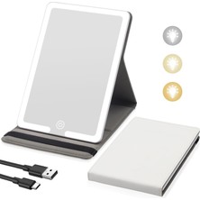 Işıklı Seyahat Makyaj Aynası, Pu Deri Kapaklı Işıklı Seyahat Aynası, 1500MAH Pil 3 Renkli I
