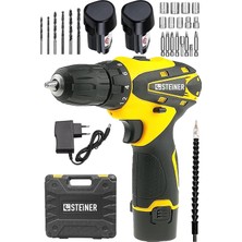 Germany Technology 32 V Darbesiz Metal Şanzıman Çift Akülü Şarjlı Vidalama Matkap Sarı + Set