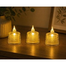 LED 3 Adet Dekoratif Mum Sarı Işık – Alev Efektli Tealight Gece Lambası