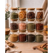 12 Adet Hava Geçirmez Doğal Bambu Kapaklı Cam Kavanoz Seti - 620 ml