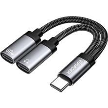 60W Şarj 2in1 Type-C To Type-C Dönüştürücü Çevirici Çoklayıcı Hızlı Şarj Type-C Kulakl