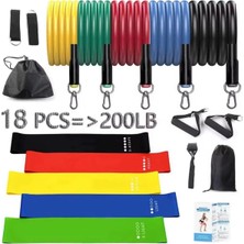 18 Parça Profesyonel Latex Direnç Lastiği Seti Kapı Arkası Direnç Bandı 5li Loop Band Siyah,