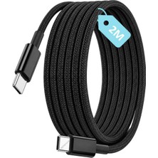 Type C-C, 2metre Örgülü ve Güçlendirilmiş Boyun 60WATT Hızlı Şarj Kablosu (1AD x 2metre