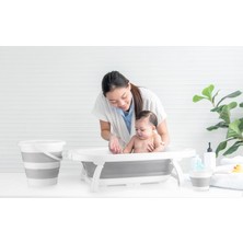 Tr 3 Parça Katlanır Bebek Küvet Seti, Bebek Banyo Küveti 50 Litre, Katlanır Kova 12,8 Litre ve Maşrapa Set (3 Parça Banyo Seti)