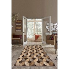 Theclouds Kahverengi Dana Desenli Patchwork Yıkanabilir Kaymaz Taban Leke Tutmaz Modern Salon Halı